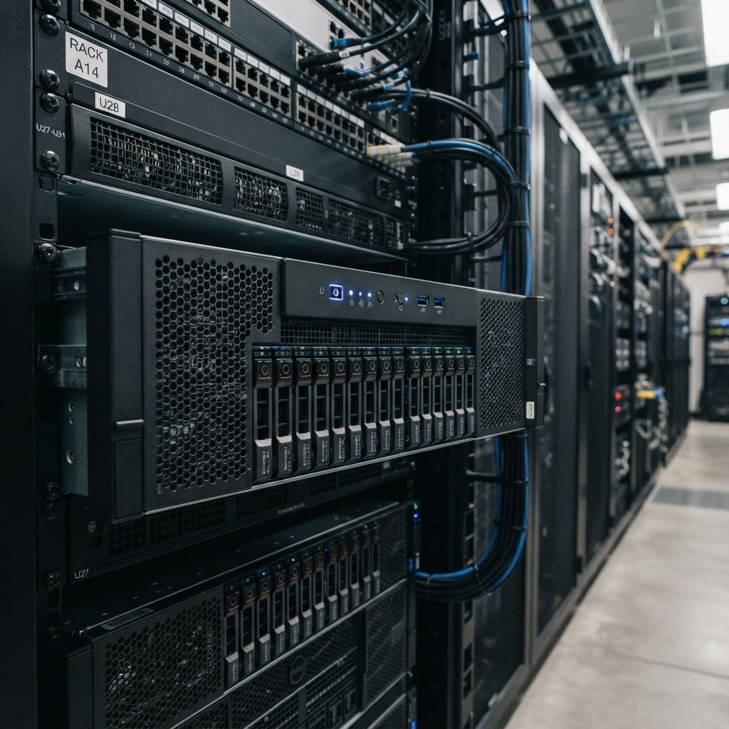 Adatközpontba telepített 2U rack szerver